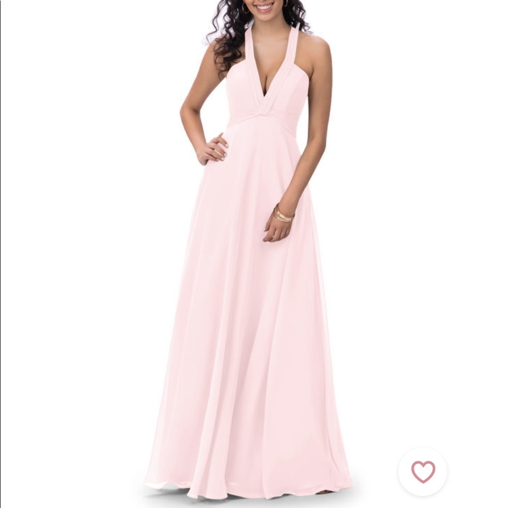 Azazie Bridesmaid Dress | Blushing Pink | Custom Size 4 | Chiffon | Floor Length